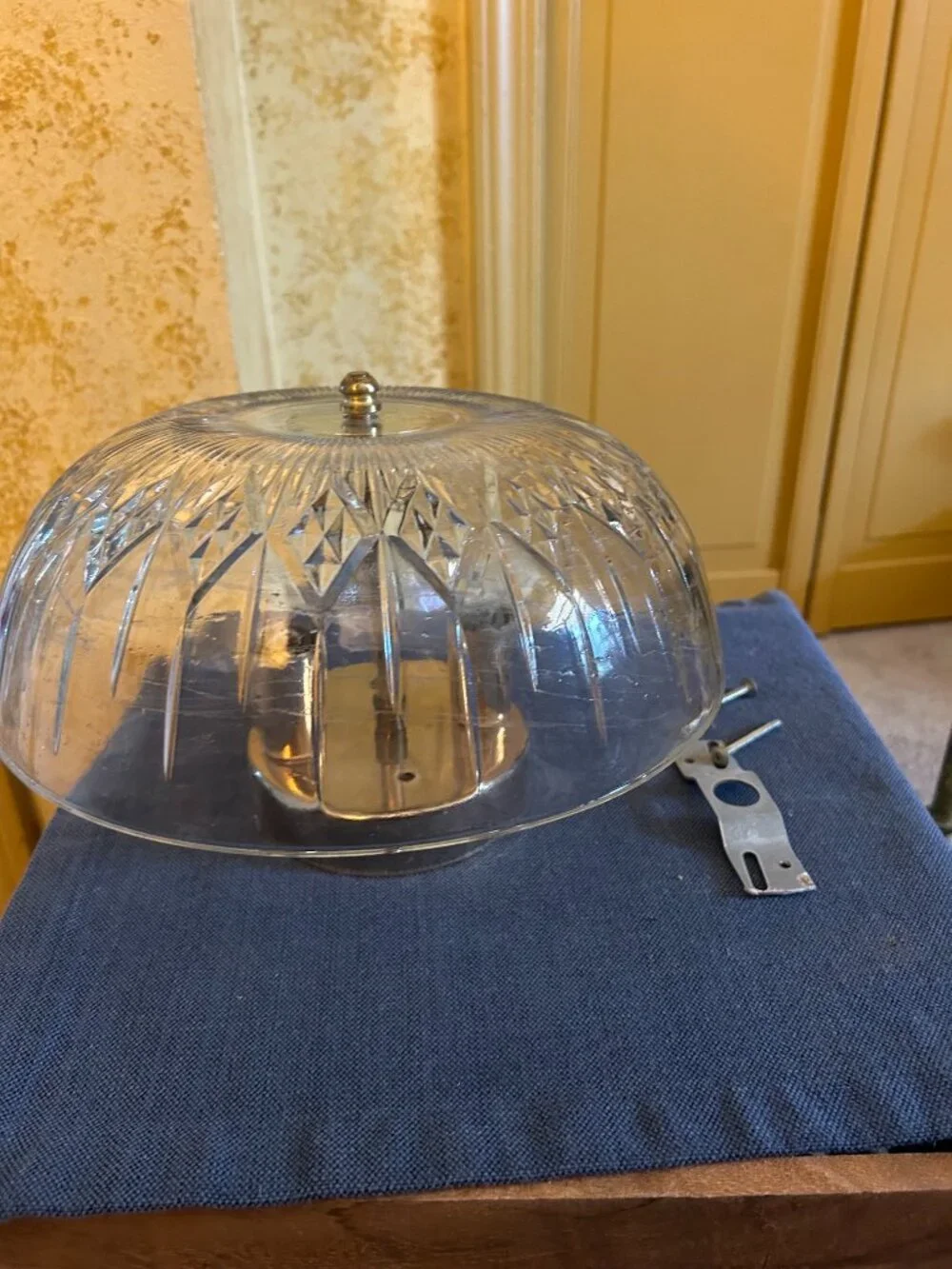 Vintage  Glass ceiling light fixture from mid century  or Art Deco   pressed gla